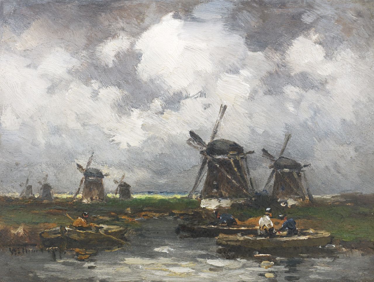 Rip W.C.  | 'Willem' Cornelis Rip, Die Wassermühlen, Öl auf Holz 15,9 x 21,3 cm, Unterzeichnet u.l.