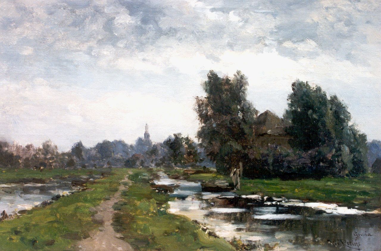 Roelofs W.  | Willem Roelofs, A landscape near Gouda, Öl auf Holz 29,8 x 44,0 cm, signed l.r.