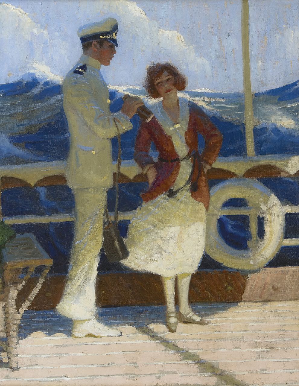 Sluiter J.W.  | Jan Willem 'Willy' Sluiter, Liebelei auf offener See, Öl auf Leinwand 63,6 x 50,9 cm, zu datieren um 1923