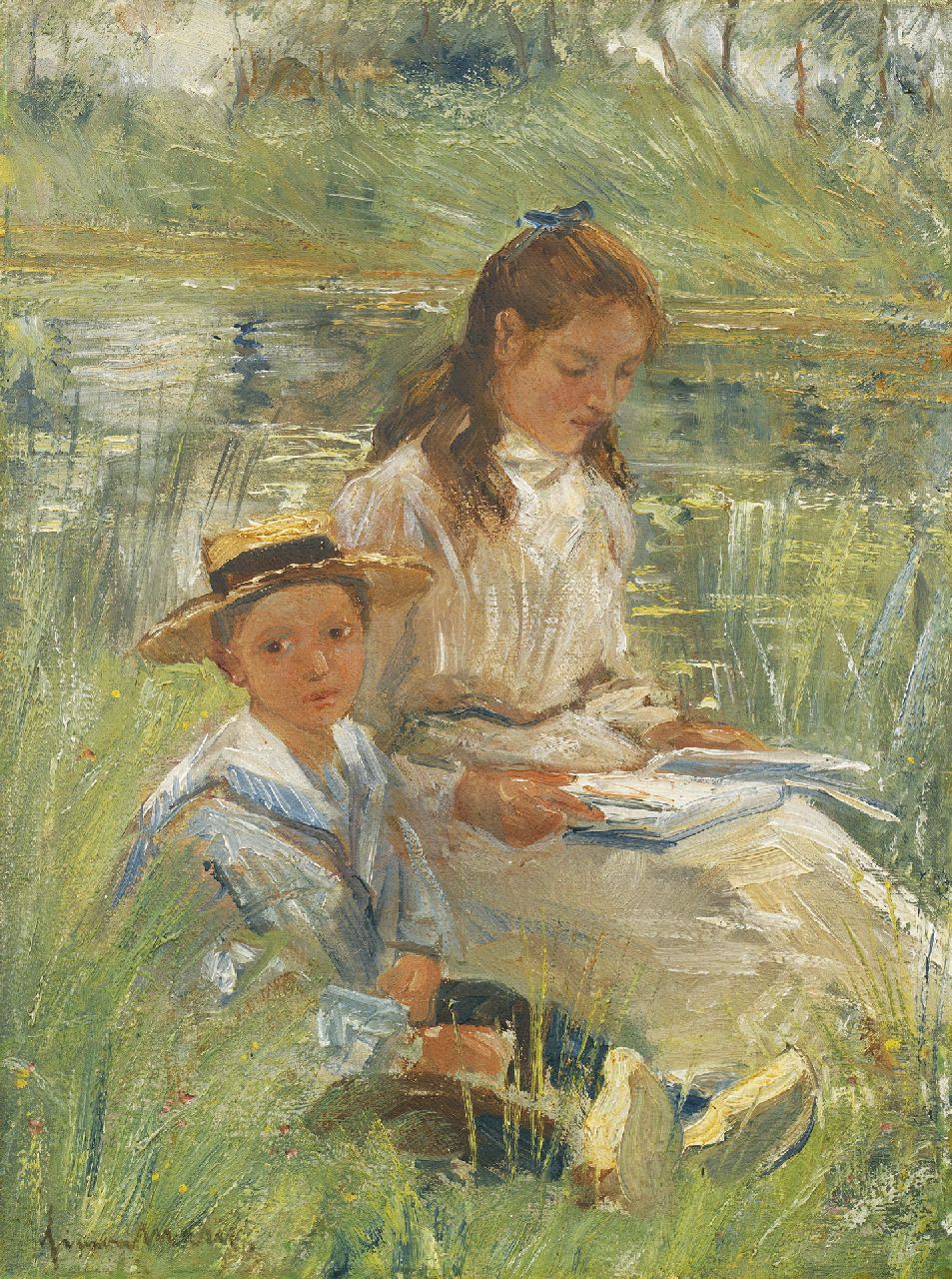 Maris S.W.  | Simon Willem Maris, Sommernachmittag, Öl auf Leinwand 29,5 x 22,3 cm, Unterzeichnet l.u.