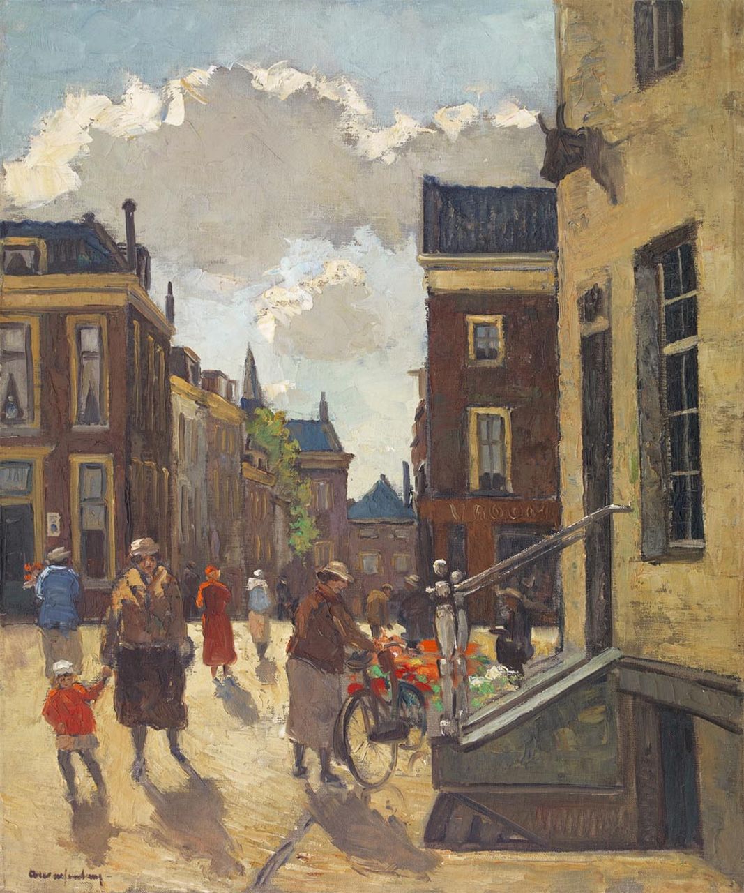 Wassenburg A.  | Arie Wassenburg, Sonniger Stadtansicht bei den Cameretten, Delft, Öl auf Leinwand  auf Holzfaser 60,5 x 50,3 cm, Unterzeichnet u.l.