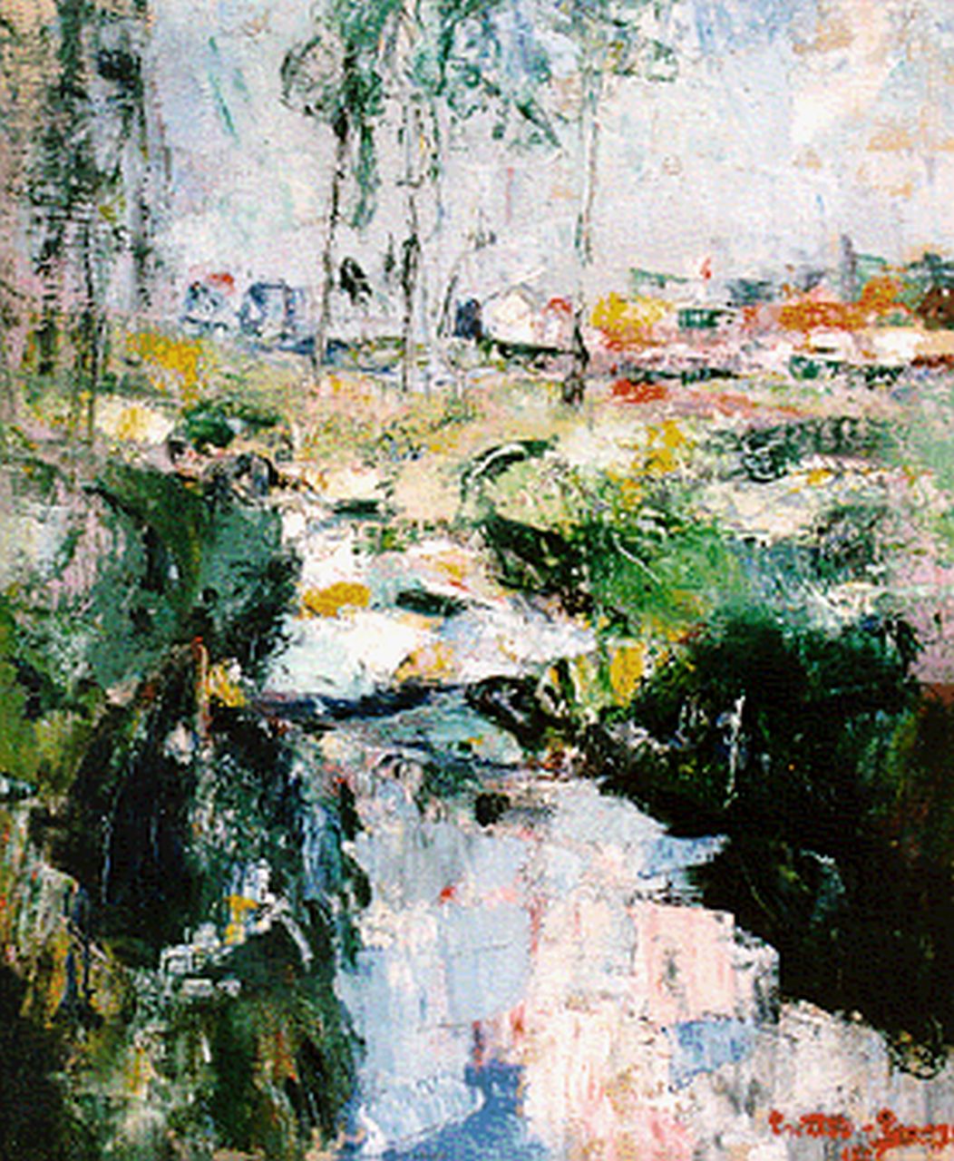 Creten G.  | Georges Creten, A stream in a summer landscape, Öl auf Leinwand auf Holz 35,7 x 29,7 cm, signed l.r. und dated 1911