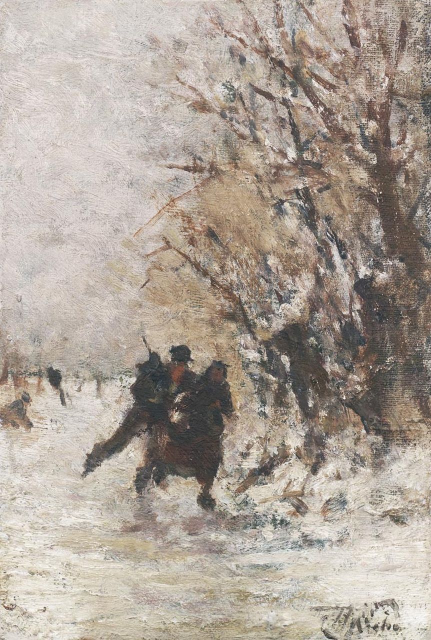 Seben H. van | Henri van Seben, Eisläuferpaar in einer Winterlandschaft, Öl auf Leinwand auf Holz 17,4 x 11,7 cm, Unterzeichnet u.r.