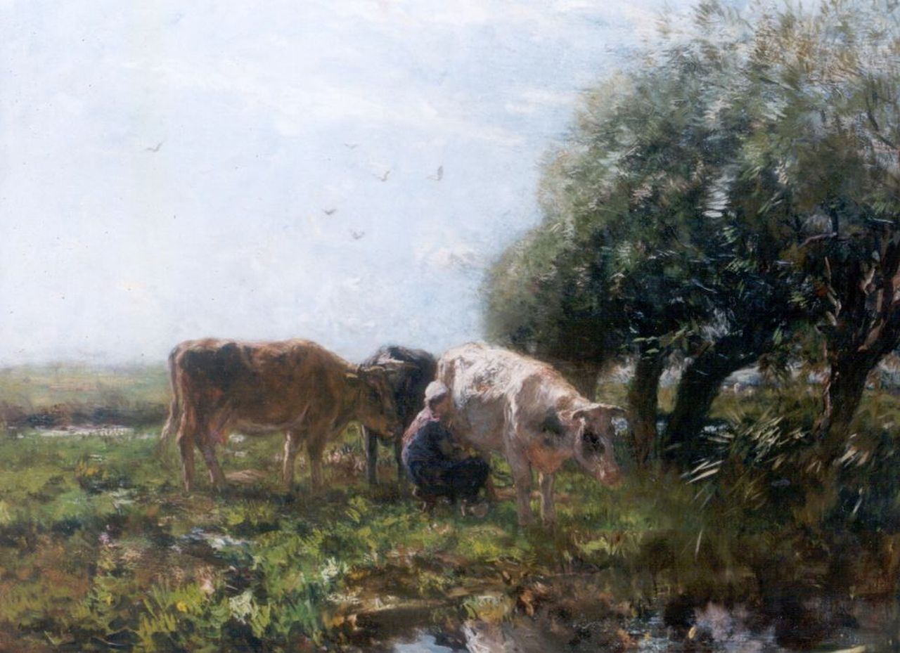 Maris W.  | Willem Maris, Milking time, Öl auf Leinwand 75,0 x 100,5 cm, signed l.l.