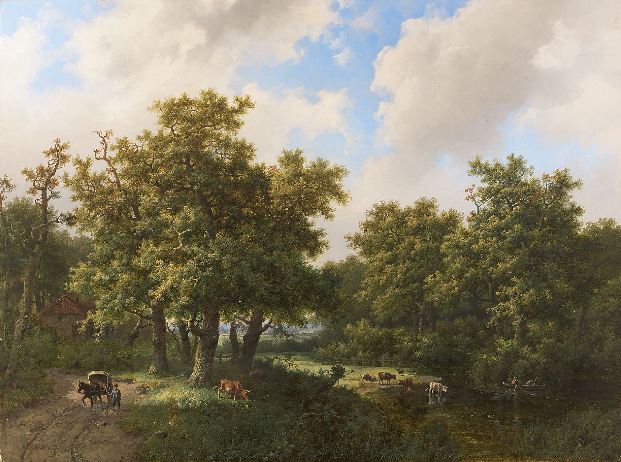 Koekkoek I M.A.  | Marinus Adrianus Koekkoek I, Weidendes Vieh an sonniger Stelle im Wald, Öl auf Leinwand 46,8 x 62,5 cm, Unterzeichnet l.u. und datiert 1858