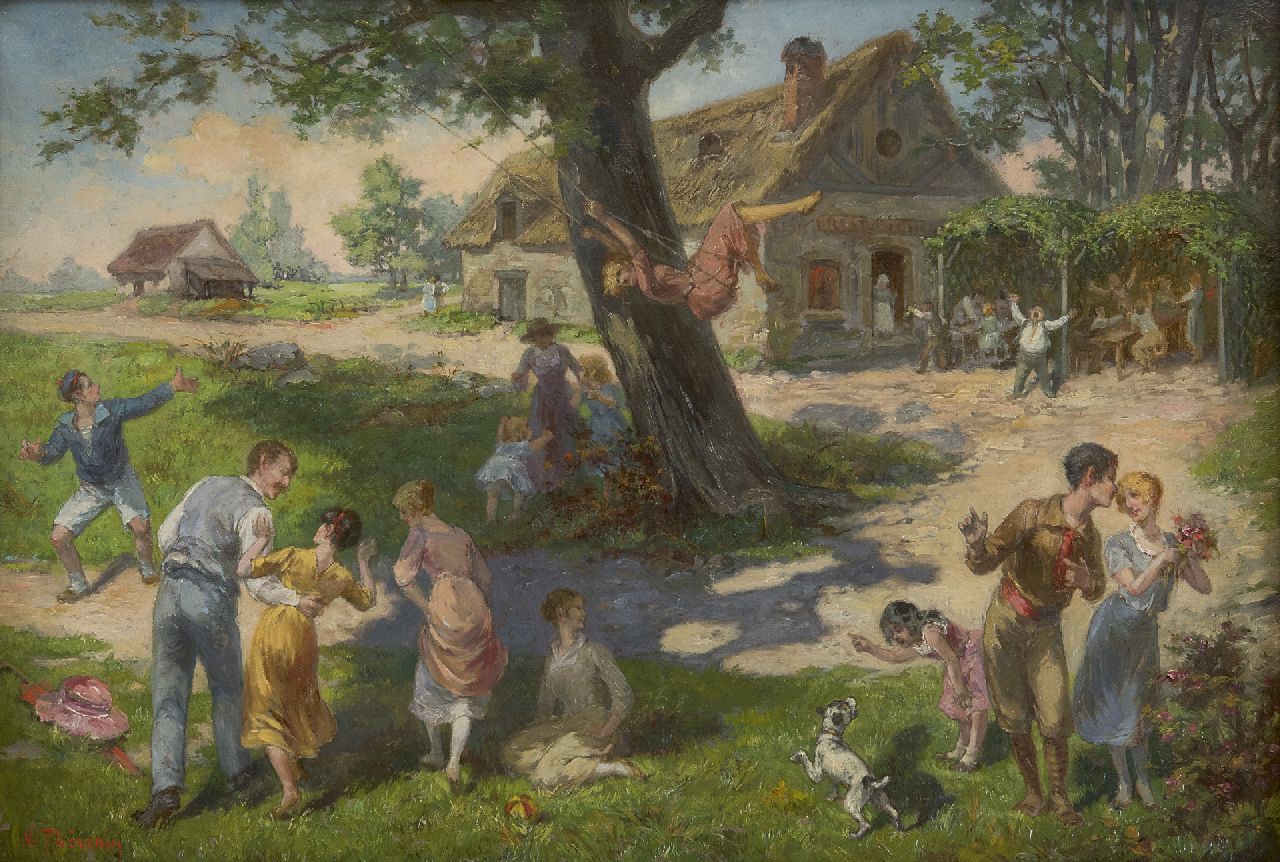 Thevenin L.V.  | Louis Victor Thevenin | Gemälde zum Verkauf angeboten | Frühling im Dorf, Öl auf Leinwand 38,1 x 55,2 cm, Unterzeichnet u.L.