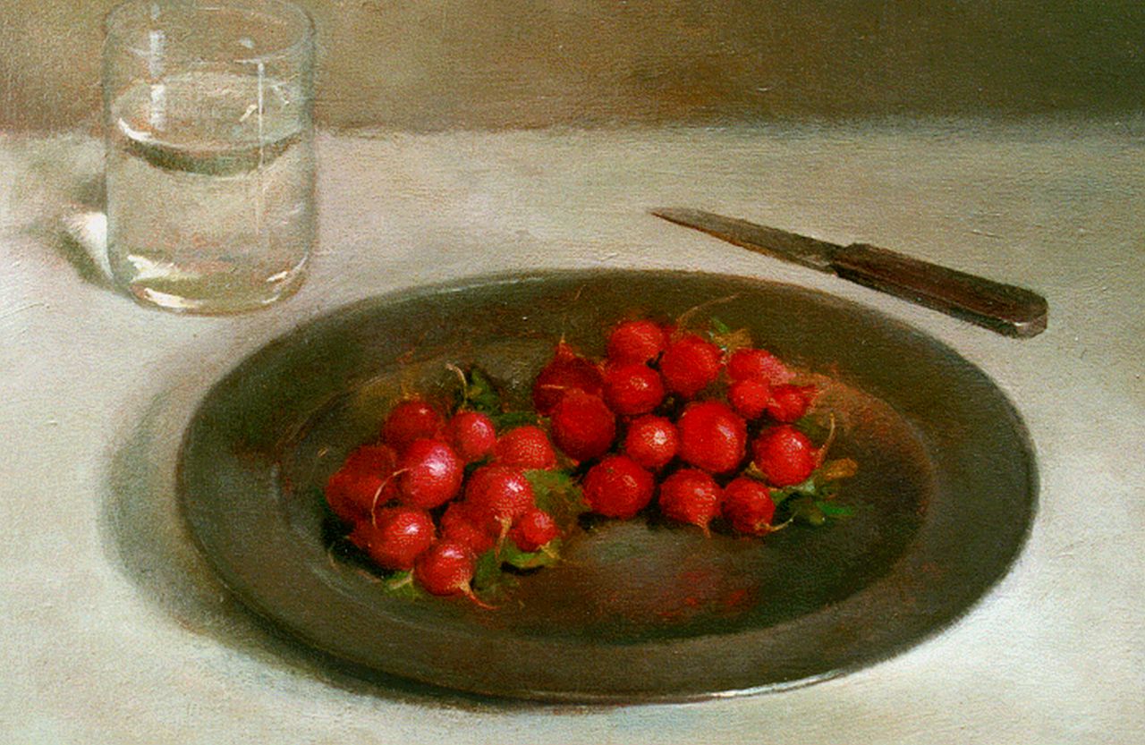 Vermeeren K.J.F.M.  | Karel Johannes Franciscus Maria Vermeeren, A still life with radishes, Öl auf Leinwand 29,9 x 40,0 cm, signed u.r. und dated '41