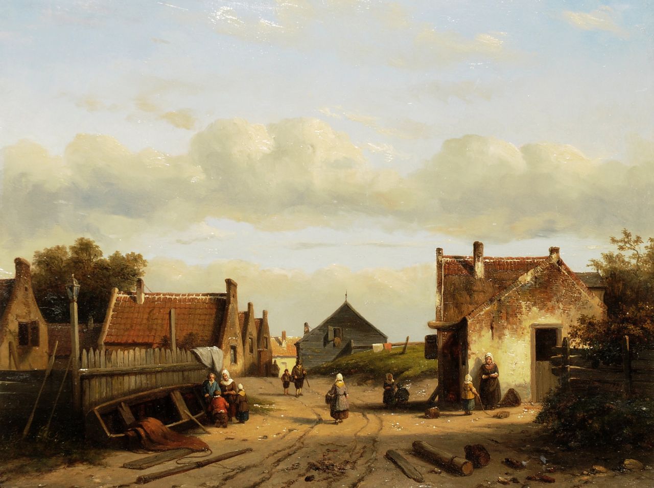 Leickert C.H.J.  | 'Charles' Henri Joseph Leickert | Gemälde zum Verkauf angeboten | Holländisches Dorf an der Küste, Öl auf Holz 30,2 x 39,8 cm,  datiert 1851