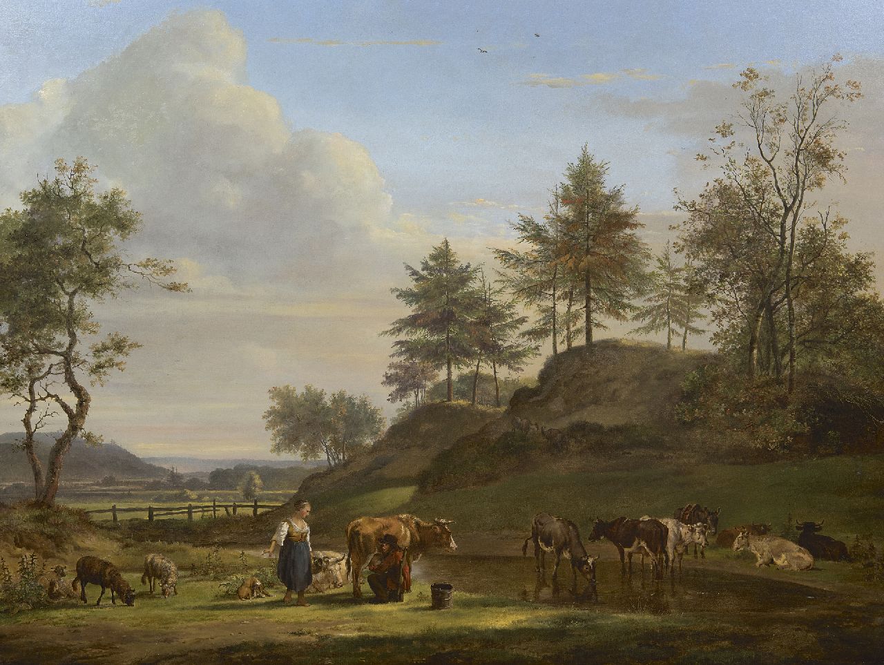 Os P.G. van | Pieter Gerardus van Os, Arkadische Landschaft mit Hirtenpaar und Vieh, Öl auf Holz 63,1 x 83,2 cm, Unterzeichnet l.u. und datiert 1815