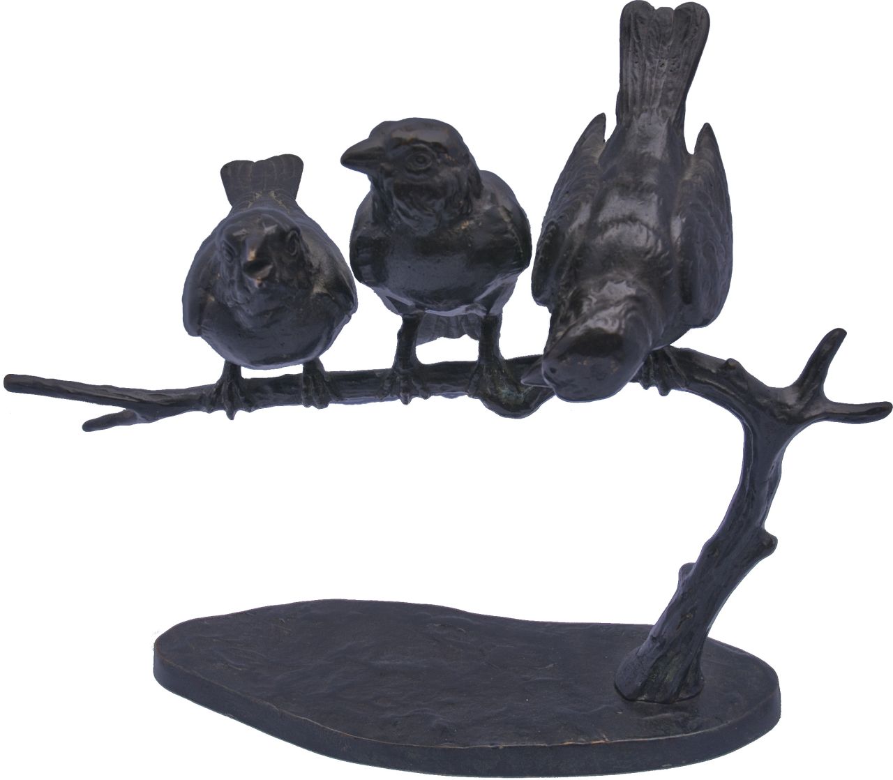 Robra W.C.  | Wilhelm Carl Robra, Vögel auf einem Ast, Schwarzpatinierte Bronze 19,3 x 23,8 cm, Unterzeichnet auf der Basis