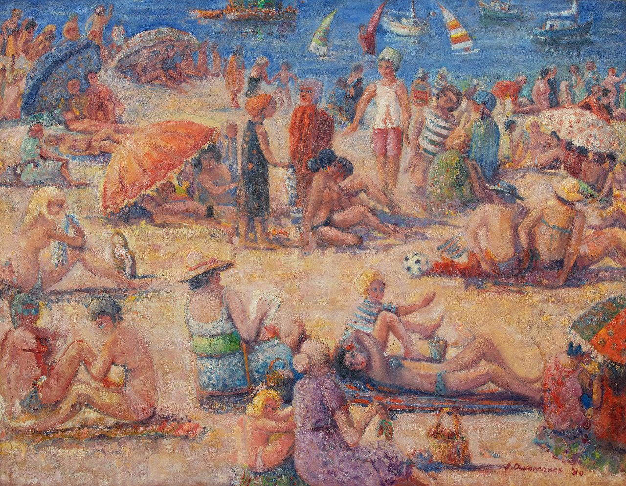 Devarennes C.  | Charly Devarennes, Am Strand, Collioure, Öl auf Leinwand 105,0 x 134,1 cm, Unterzeichnet u.r. und datiert '80