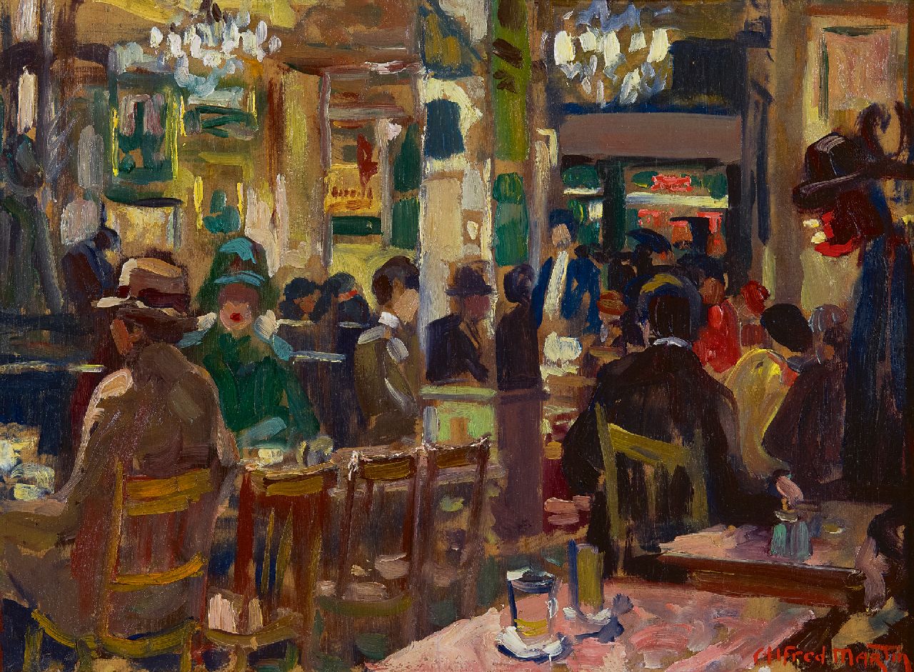 Alfred Martin | Brasserie, Paris, Öl auf Holz, 24,4 x 34,3 cm, Unterzeichnet u.r.