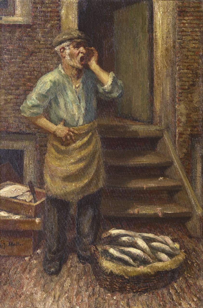 Staller G.J.  | Gerard Johan Staller, Fischverkäufer, Amsterdam, Öl auf Leinwand 45,2 x 30,2 cm, Unterzeichnet u.l.