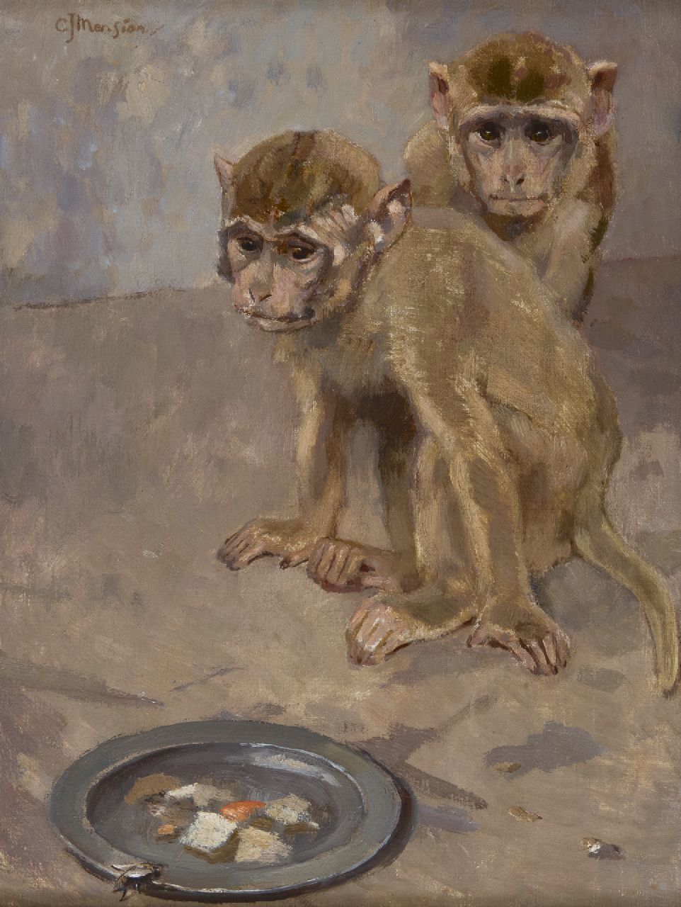 Mension C.J.  | Cornelis Jan Mension, Kleine Affen, Öl auf Leinwand 40,4 x 30,8 cm, Unterzeichnet o.l.