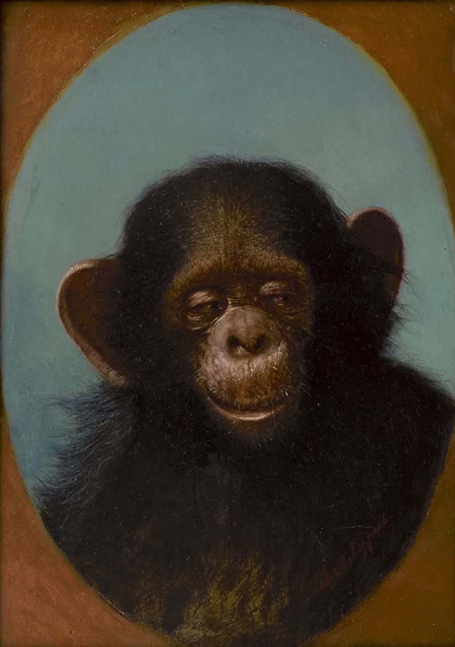 Schippers J.  | Joseph Schippers, Studie von einem Schimpanse, Öl auf Holz 27,1 x 19,4 cm, Unterzeichnet u.r. und verso datiert 'Anvers' 3/2 1929