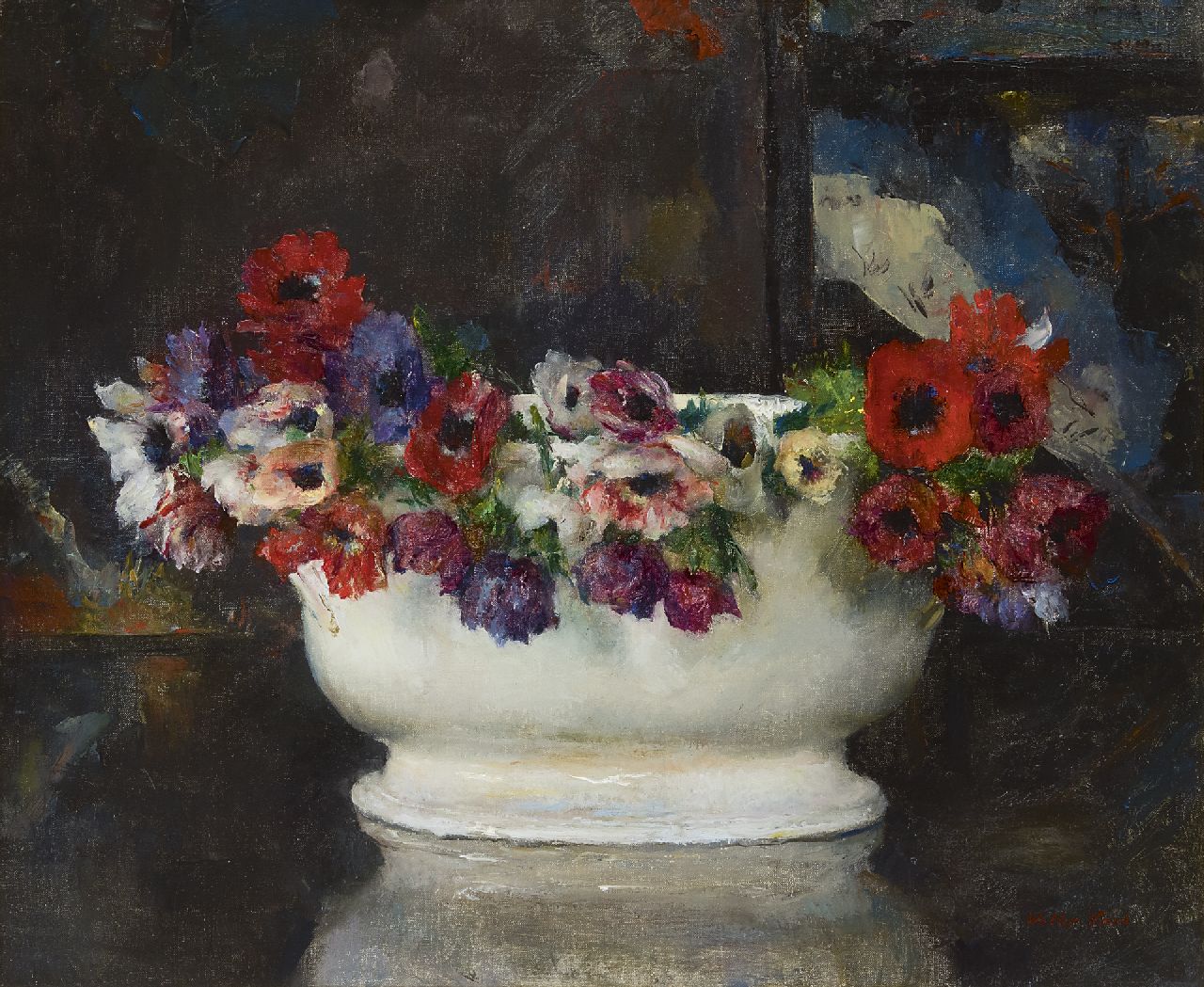 Vaes W.  | Walter Vaes, Anemonen in weisser Blumenschale, Öl auf Leinwand 50,6 x 60,2 cm, Unterzeichnet u.r.