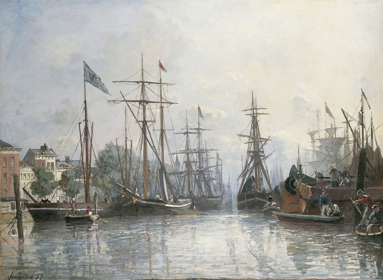 Jongkind J.B.  | Johan Barthold Jongkind, Le Port de Rotterdam, Öl auf Leinwand 42,3 x 56,8 cm, signed l.l. und dated '57