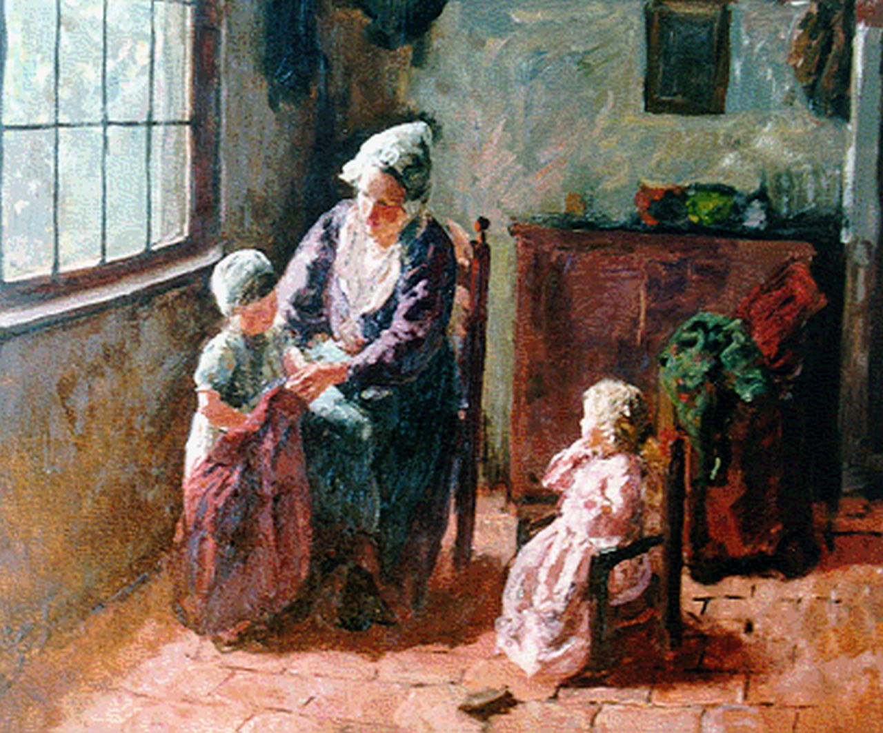 Pothast B.J.C.  | 'Bernard' Jean Corneille Pothast, Interior scene with mother and children (study), Öl auf Leinwand 53,0 x 65,0 cm
