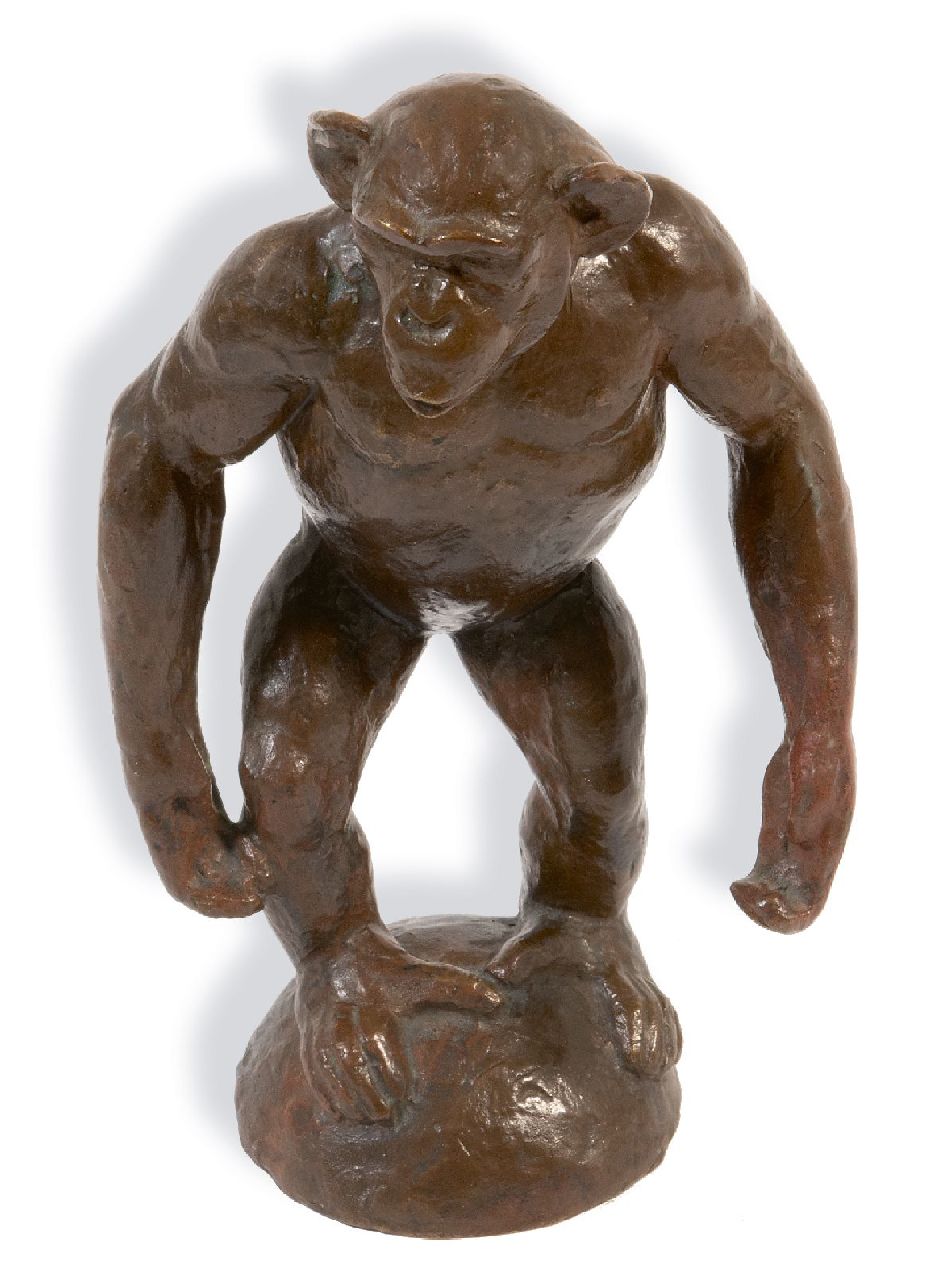 Franz Barwig | Schimpanse, Bronze, 22,0 x 12,0 cm, Unterzeichnet Hinterseite auf der Basis mit Initialen