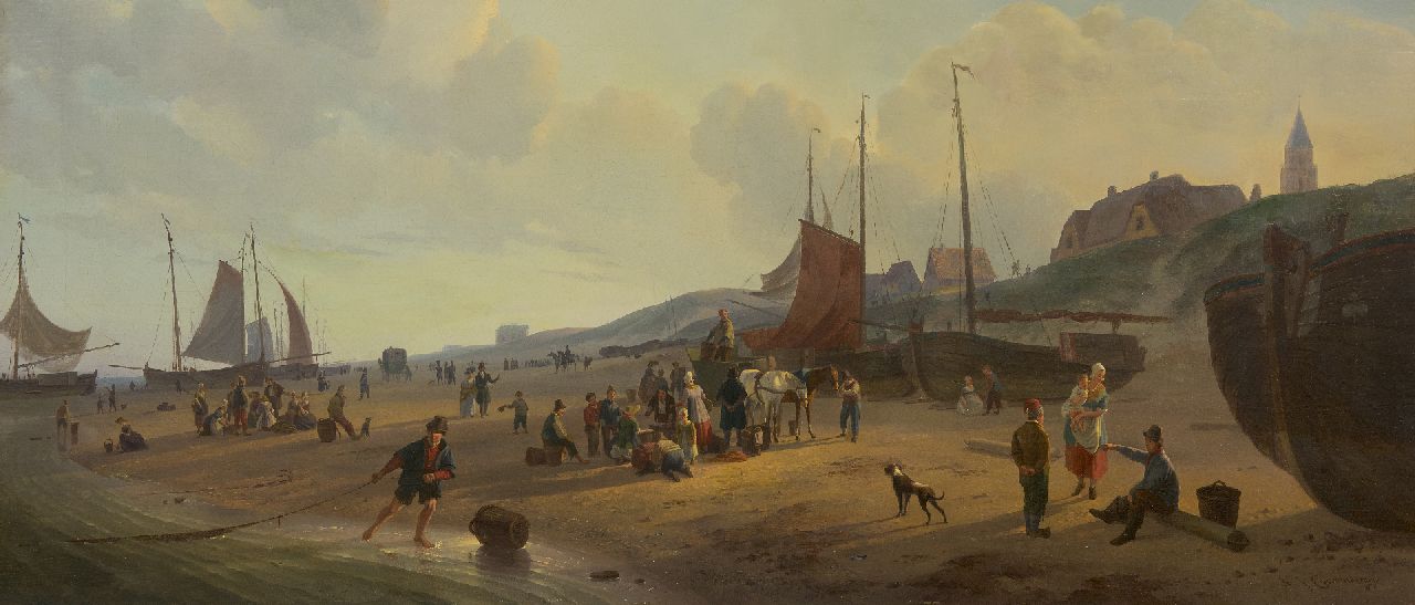 Couwenberg A.J.  | Abraham Johannes Couwenberg | Gemälde zum Verkauf angeboten | Panoramische Strandansicht bei Scheveningen, Öl auf Leinwand 42,8 x 99,8 cm, Unterzeichnet u.r.