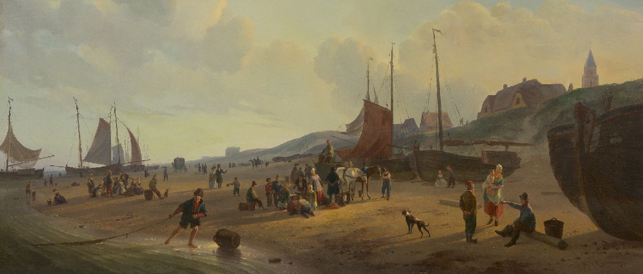 Couwenberg A.J.  | Abraham Johannes Couwenberg, Panoramische Strandansicht bei Scheveningen, Öl auf Leinwand 42,8 x 99,8 cm, Unterzeichnet u.r.