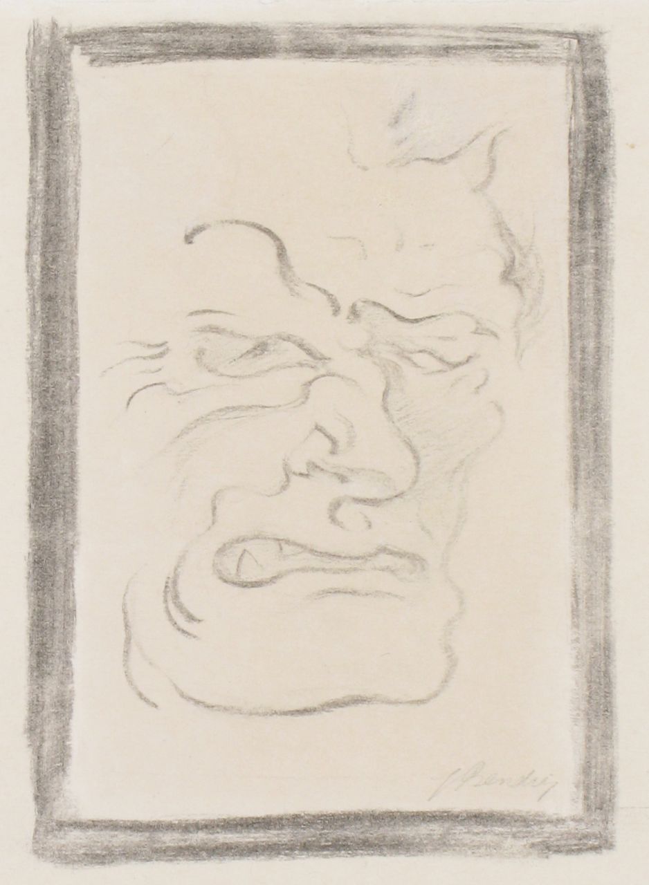 Bendien J.  | Jacob Bendien, Böses Gesicht, Zeichnung auf Papier 17,0 x 12,0 cm