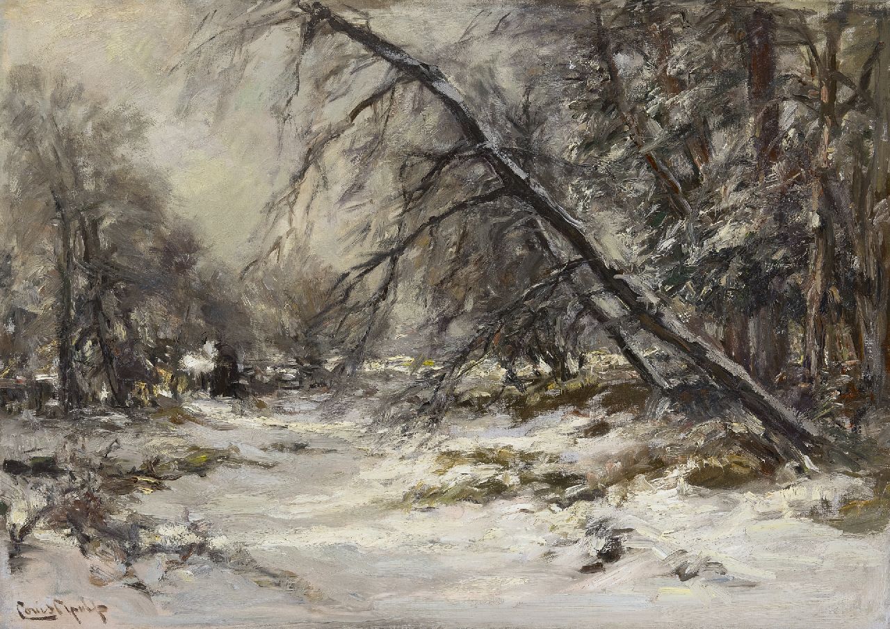 Apol L.F.H.  | Lodewijk Franciscus Hendrik 'Louis' Apol, Waldweg im Schnee, Öl auf Leinwand 50,1 x 70,3 cm, Unterzeichnet u.l.