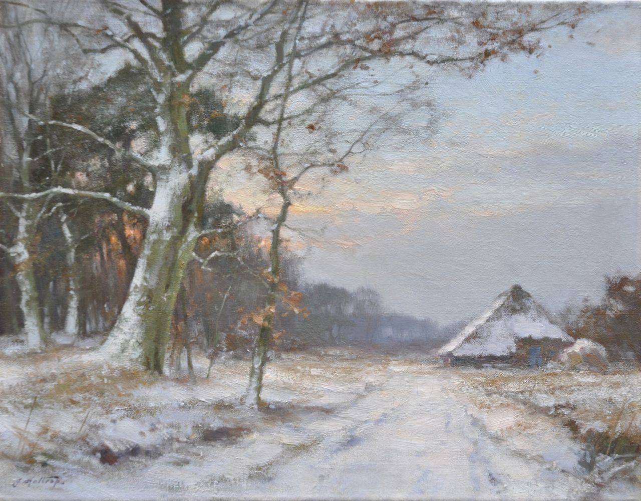 Holtrup J.  | Jan Holtrup, Winterabend Achterhoek, Öl auf Leinwand 35,3 x 45,2 cm, Unterzeichnet u.l.