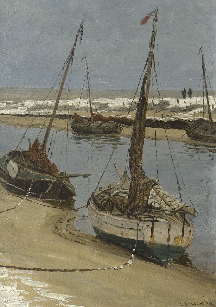 Ludolph Berkemeier | 'De Uitwatering' in Katwijk aan Zee bei Ebbe, Öl auf Holz, 35,5 x 25,1 cm, Unterzeichnet u.r.