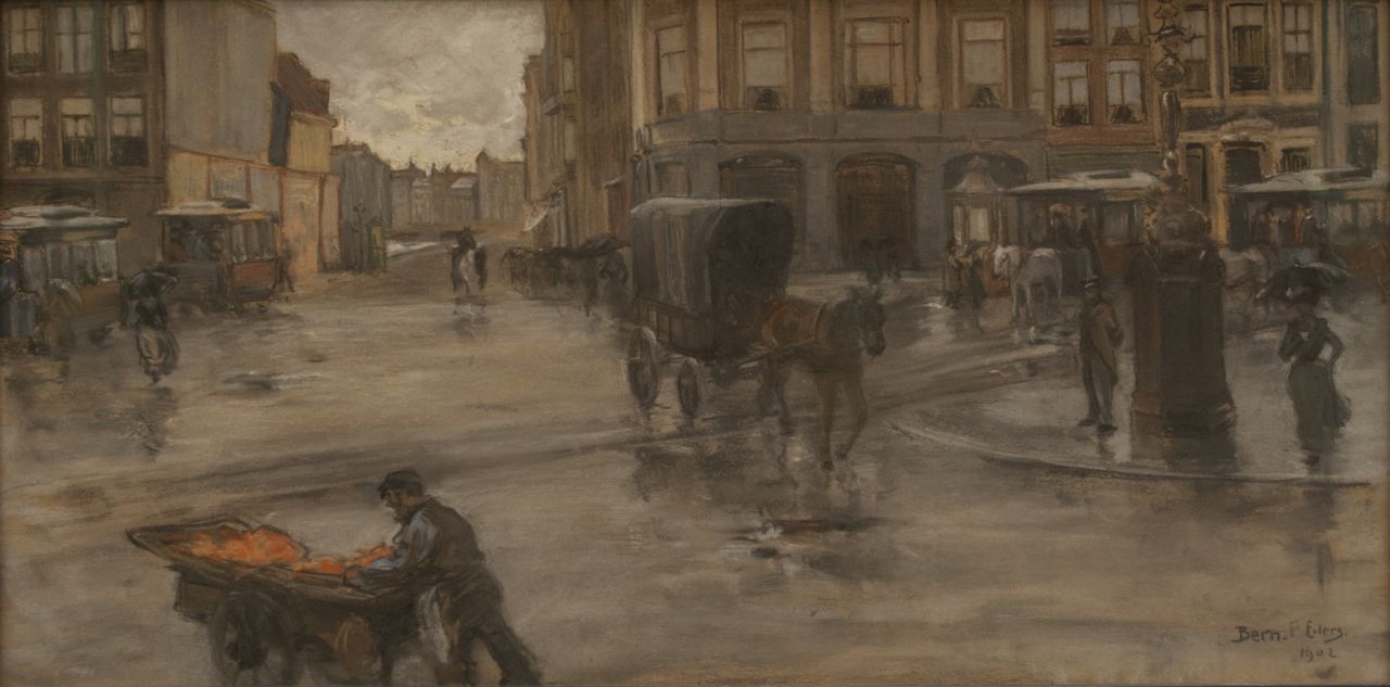 Bernard Eilers | Regentag auf Haager Platz, Pastell auf Papier, 29,0 x 56,9 cm, Unterzeichnet u.r. und datiert 1902