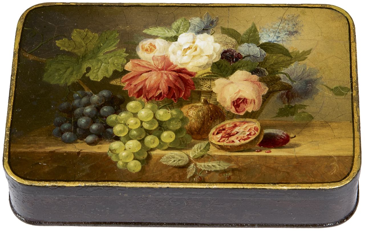 Bloemers A.  | Arnoldus Bloemers | Gemälde zum Verkauf angeboten | Schachtel bemalt mit einem Blumenstilleben, Öl auf Blech 9,3 x 14,0 cm, zu datieren um 1883