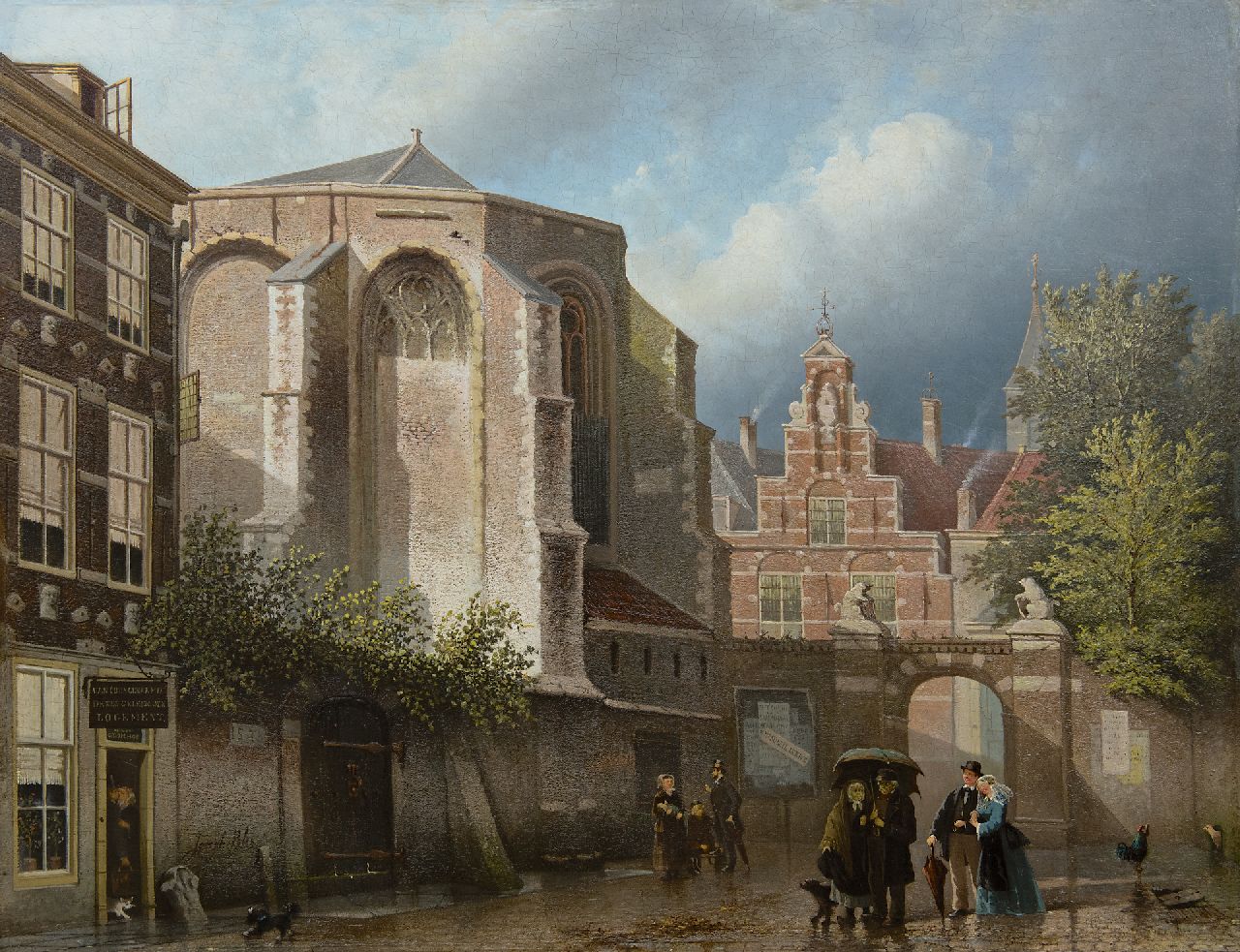 Joseph Bles | Regen und Sonnenschein auf enem Kirchplatz, Öl auf Holz, 51,9 x 67,9 cm, Unterzeichnet u.l.