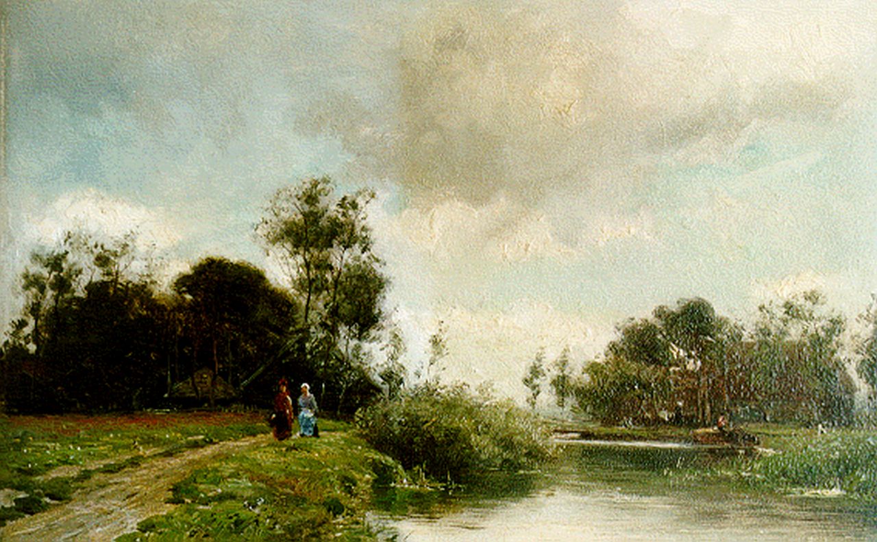 Doeleman J.H.  | Johan Hendrik Doeleman, A river landscape with an angler in a barge, Öl auf Holz 19,5 x 29,5 cm, signed l.r.