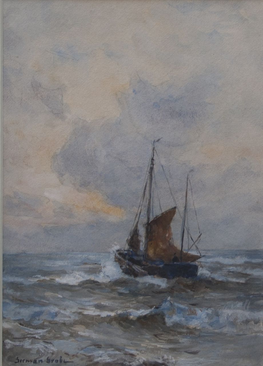 Grobe P.G.  | Philipp 'German' Grobe, Ausfahrendes 'Bomschiff, Aquarell auf Papier 33,3 x 23,3 cm, Unterzeichnet u.l.