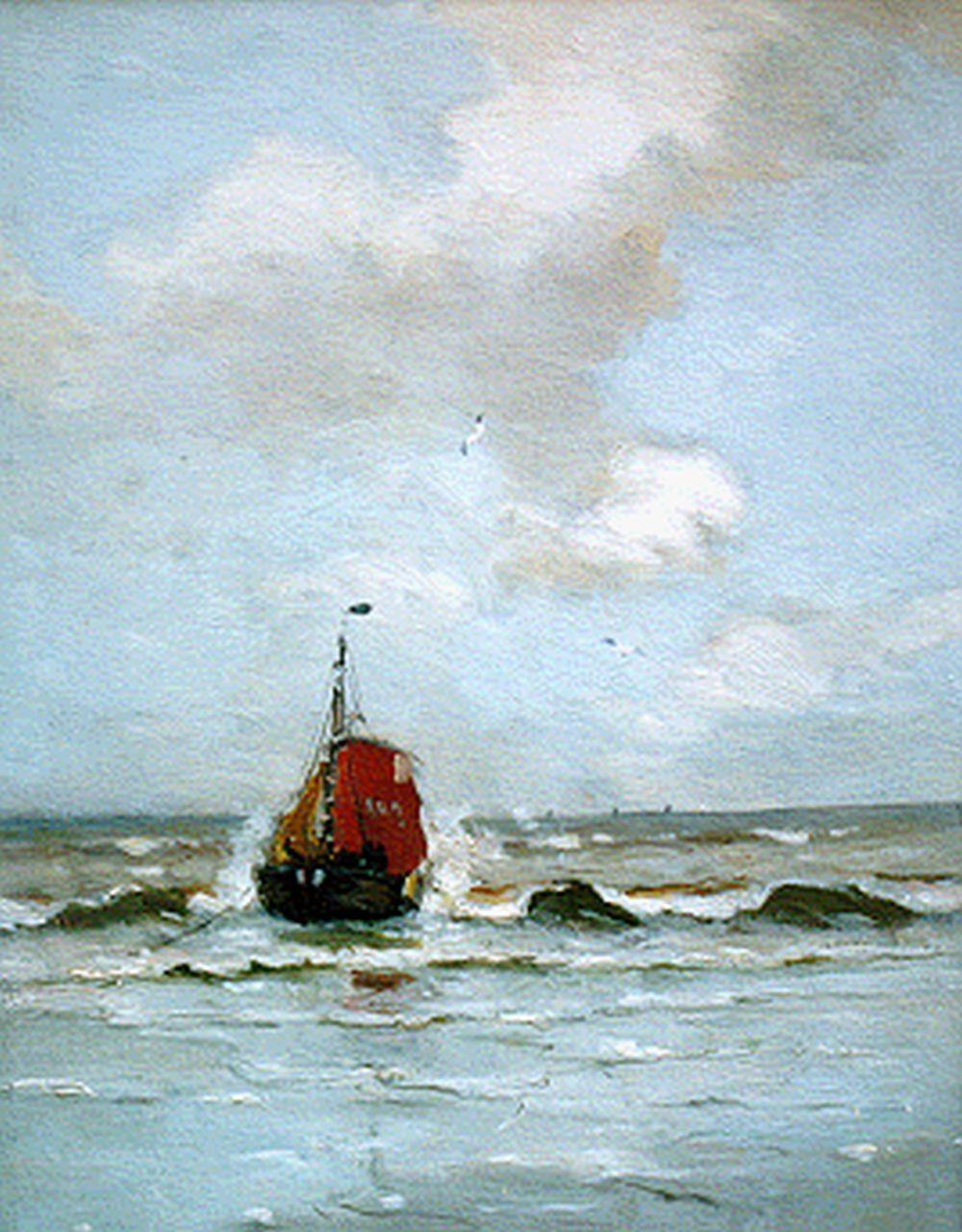 Munthe G.A.L.  | Gerhard Arij Ludwig 'Morgenstjerne' Munthe, 'Bomschuit in the surf', Öl auf Holz 35,3 x 26,0 cm, signed l.l. und dated '24