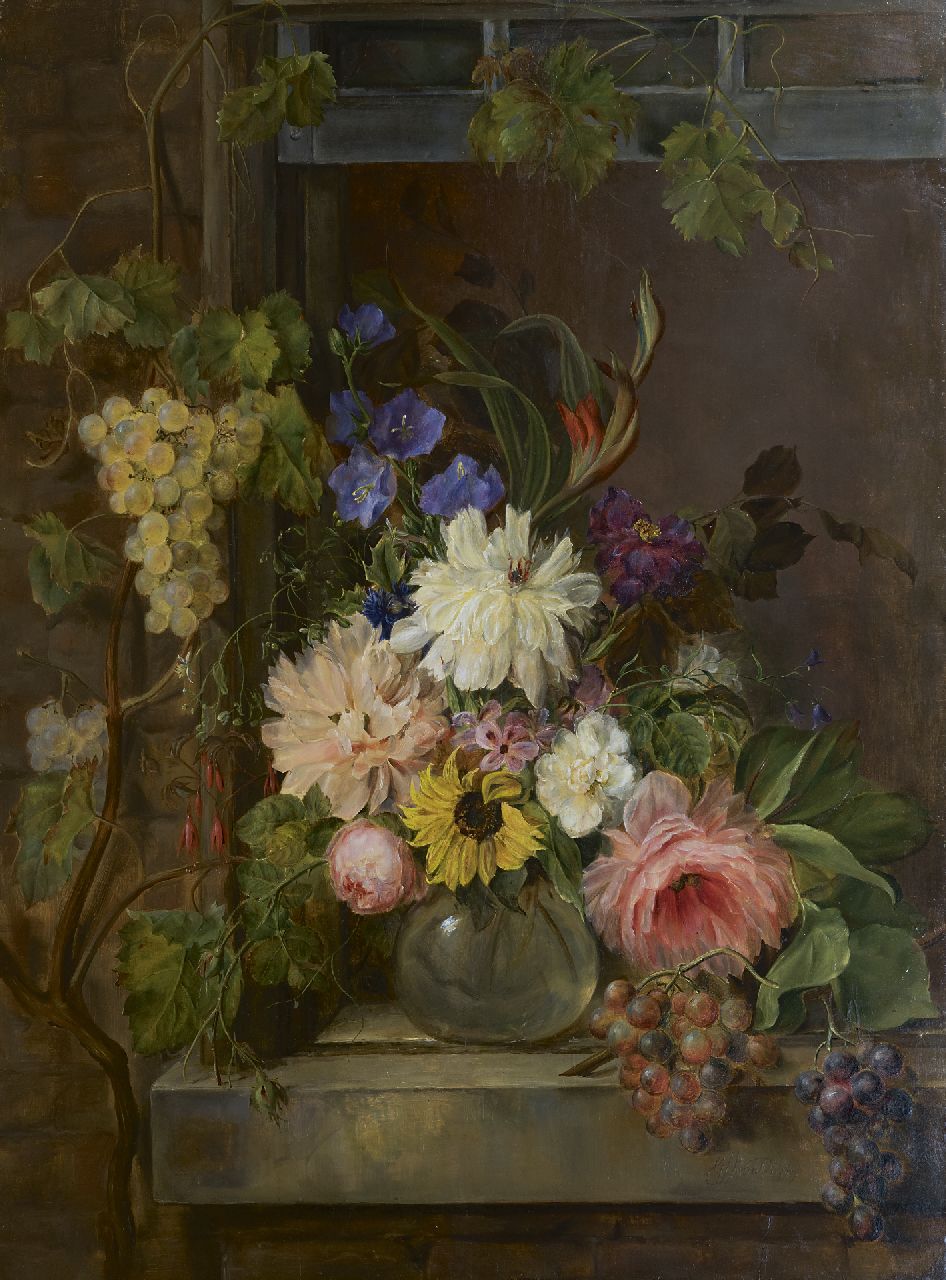Georgius van Os | Stilleben mit Sommerblumen und Weintrauben, Öl auf Tafel, 97,0 x 75,5 cm, Unterzeichnet u.r. und datiert 1809