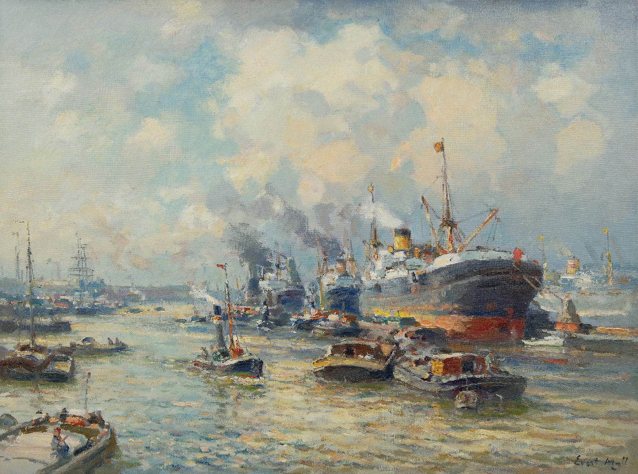 Moll E.  | Evert Moll | Gemälde zum Verkauf angeboten | Hafenansicht, Rotterdam, Öl auf Leinwand 60,8 x 80,7 cm, Unterzeichnet u.r.