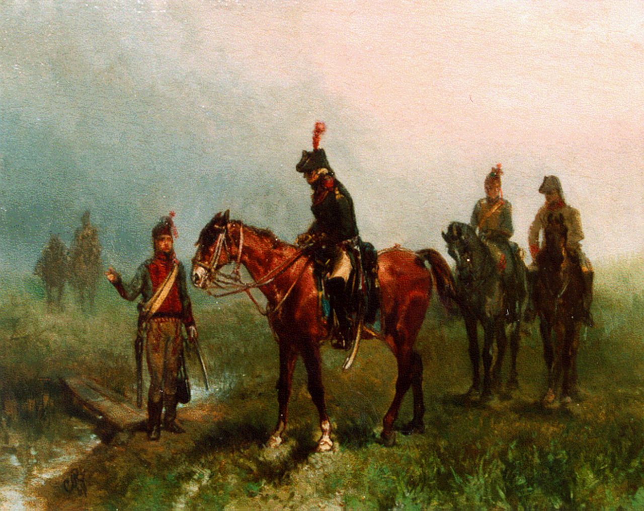 Rochussen Ch.  | Charles Rochussen, Cavalrymen, Öl auf Holz 15,9 x 20,0 cm, signed monogram l.l. und dated '68