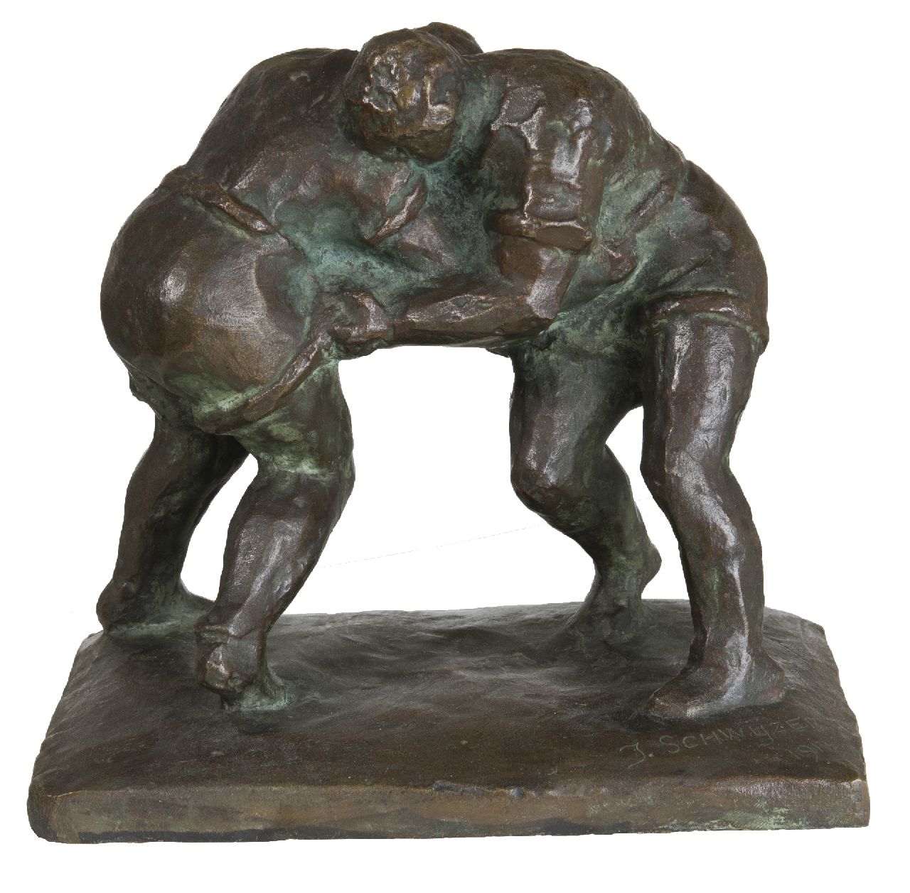 Schwyzer J.  | Julius Schwyzer | Skulpturen und Objekte zum Verkauf angeboten | Wrestler, Bronze 23,0 x 25,0 cm, Unterzeichnet auf der Basis und datiert 1917