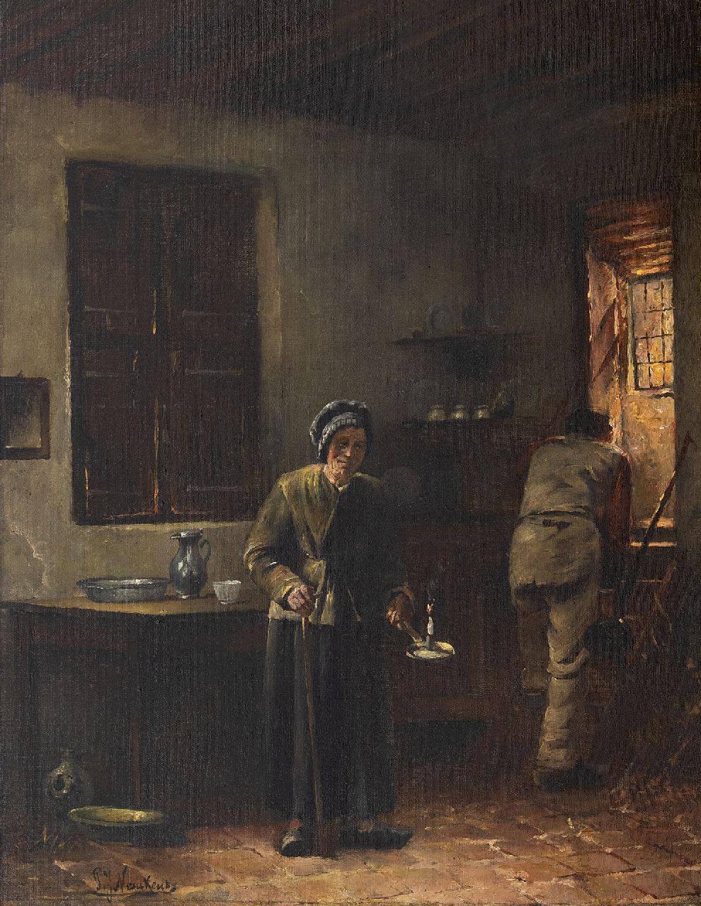Pierre Jules Neuckens | Bauerninnenraum, Öl auf Leinwand, 48,5 x 39,3 cm, Unterzeichnet u.l.