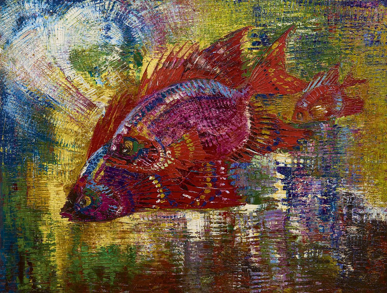 Lanooy C.J.  | Christiaan Johannes 'Chris' Lanooy, Drei Fische, Öl auf Holz 31,0 x 40,0 cm