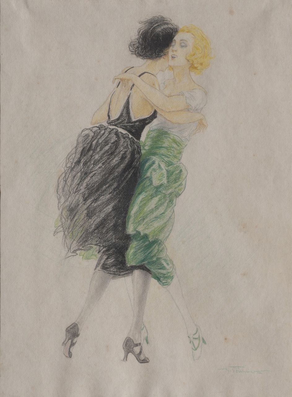 Hippolyte Fournier | Tanzende junge Frauen, Bleistift und Kreide auf Papier, 52,2 x 39,0 cm, Unterzeichnet u.r.