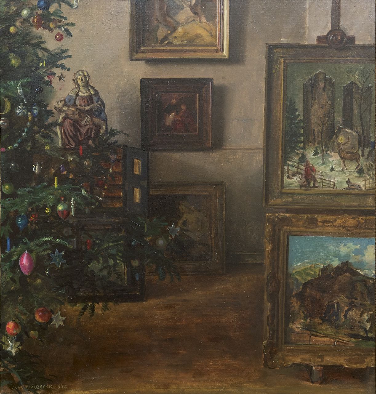 Rimböck M.  | Max Rimböck | Gemälde zum Verkauf angeboten | Weihnachtsinterieur, Öl auf Asbest 61,3 x 58,3 cm, Unterzeichnet u.l. und datiert 1936