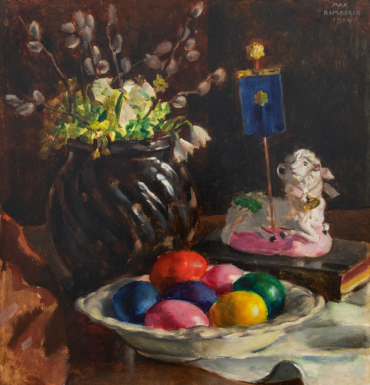 Rimböck M.  | Max Rimböck | Gemälde zum Verkauf angeboten | Osterstilleben, Öl auf Holz 38,3 x 37,0 cm, Unterzeichnet o.r. und datiert 1934