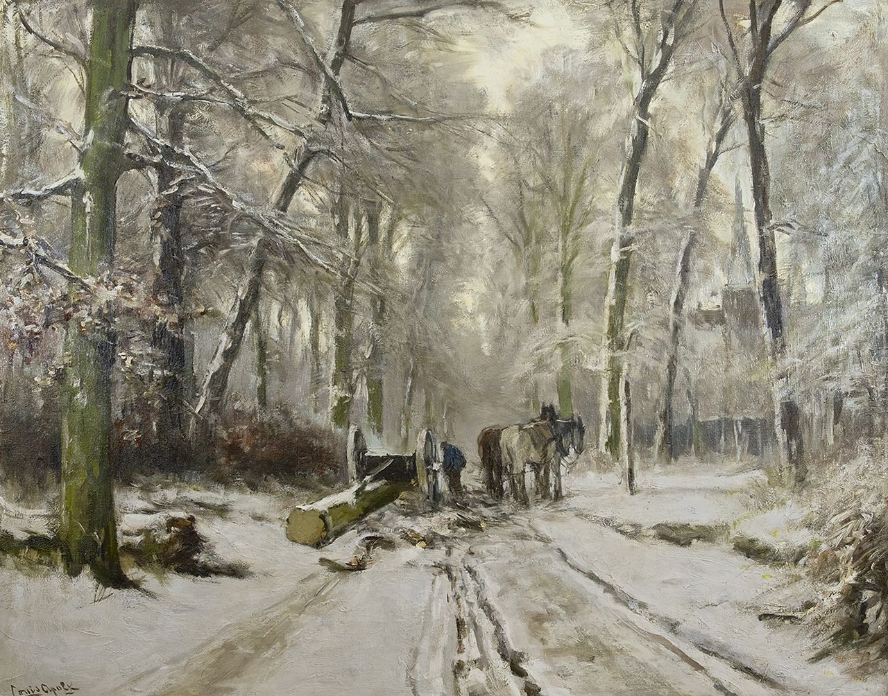 Apol L.F.H.  | Lodewijk Franciscus Hendrik 'Louis' Apol, Langholzwagen im Schnee, Öl auf Leinwand 73,4 x 92,8 cm, Unterzeichnet u.l.