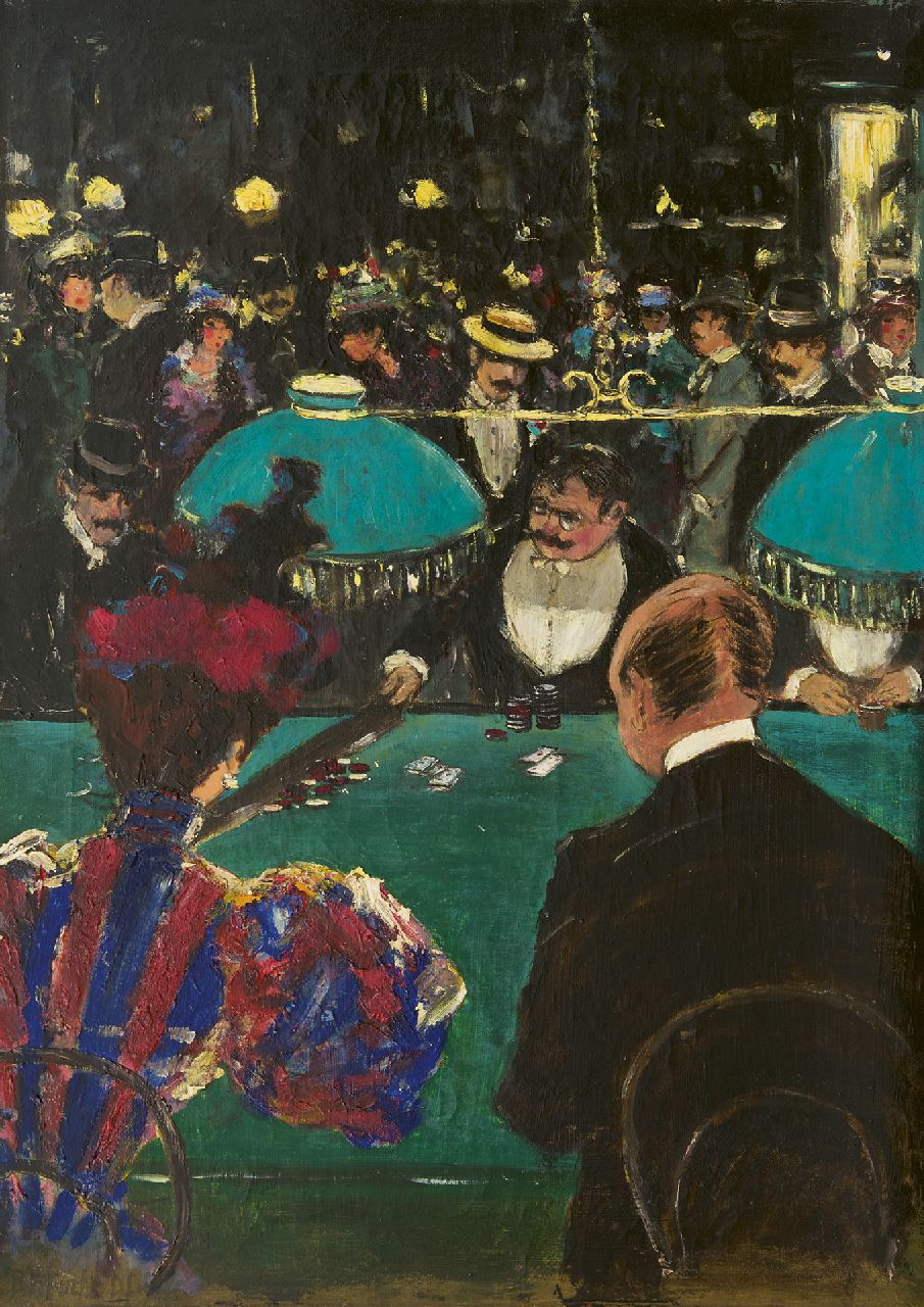 Onbekend   | Onbekend | Gemälde zum Verkauf angeboten | Abend im Kasino, Öl auf Leinwand 65,0 x 47,2 cm, Unterzeichnet u.l. 'P.P. Fuchs'