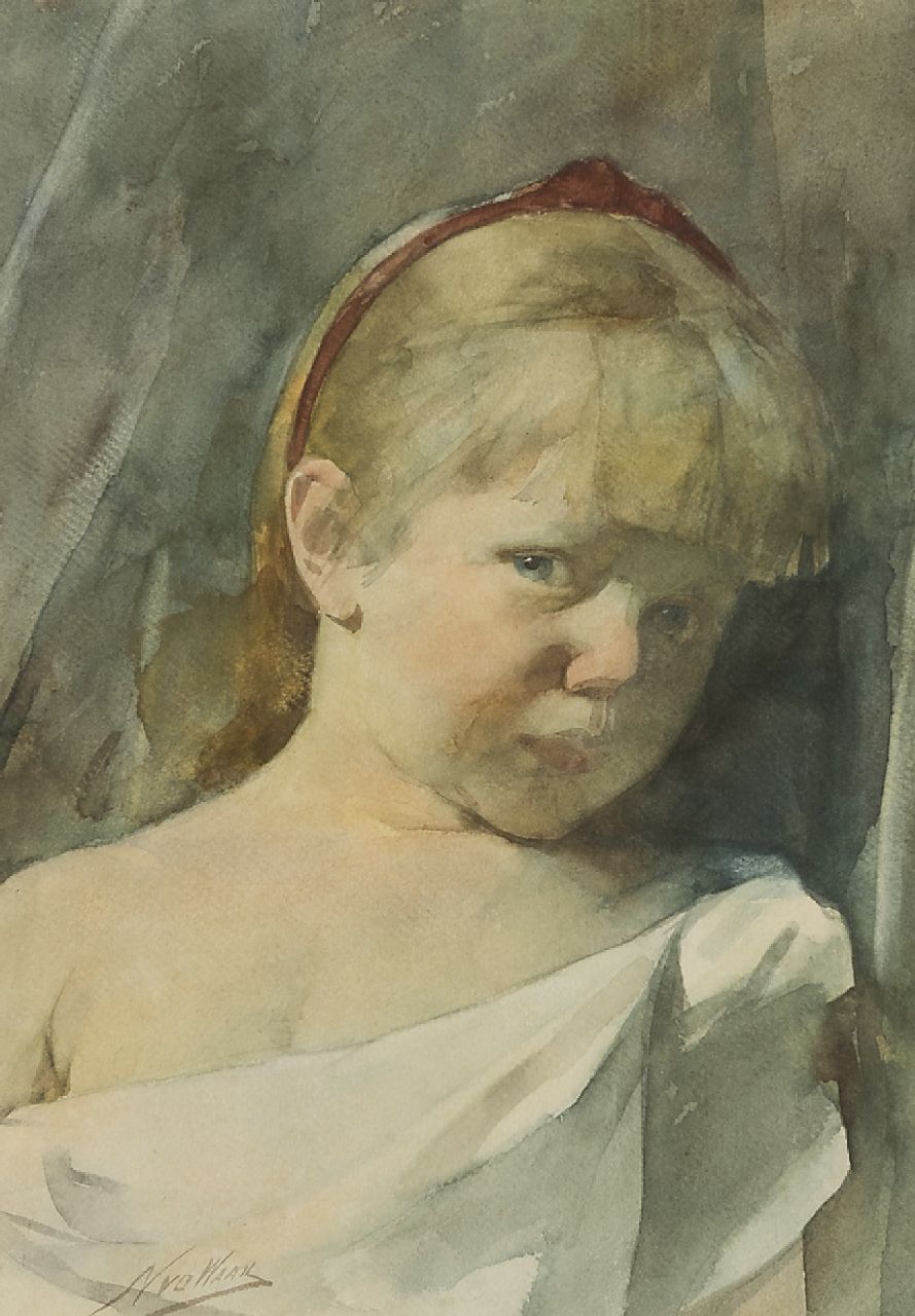Nicolaas van der Waay | Mädchenporträt, Aquarell auf Papier, 49,5 x 34,3 cm, Unterzeichnet u.l.