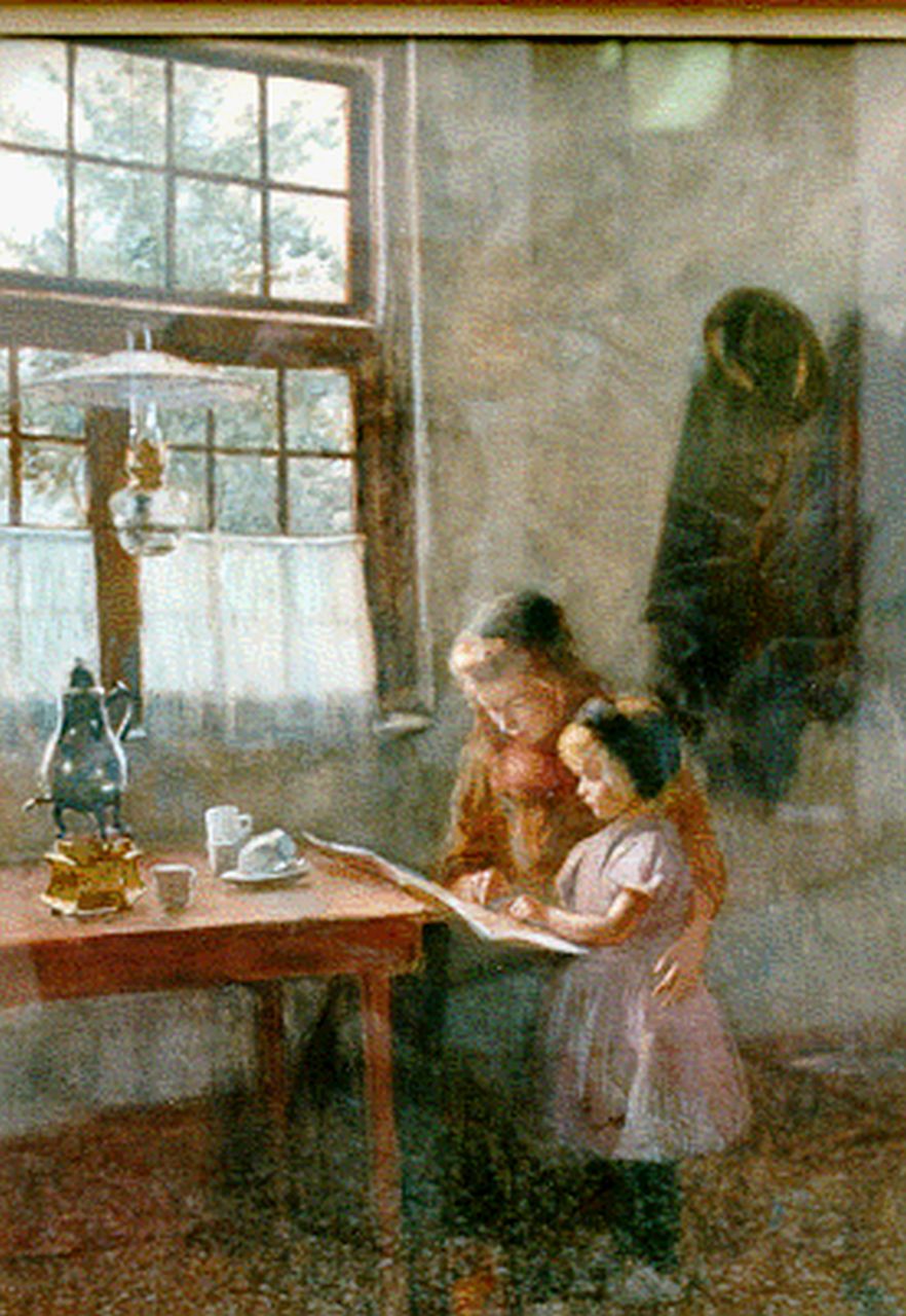 Krabbé H.M.  | Heinrich Martin Krabbé, Sisters reading, Aquarell auf Papier 73,0 x 54,0 cm, signed l.l.