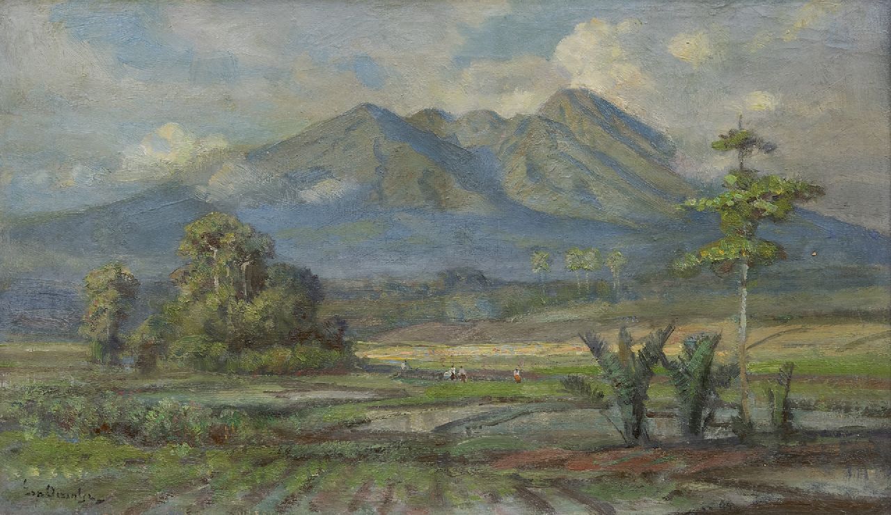 Dezentjé E.  | Ernest Dezentjé, Anblick auf den Goenoeng Salak, Java, Öl auf Leinwand 29,3 x 49,5 cm, Unterzeichnet u.l. und datiert auf Keilrahmen 4/6/'51