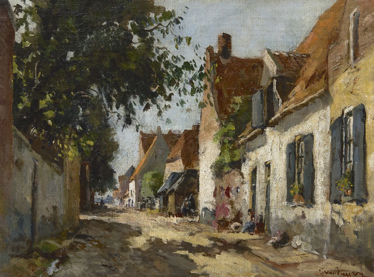 Vuuren J. van | Jan van Vuuren, Dorfstrasse in Elburg, Öl auf Leinwand 30,0 x 39,8 cm, Unterzeichnet u.r.